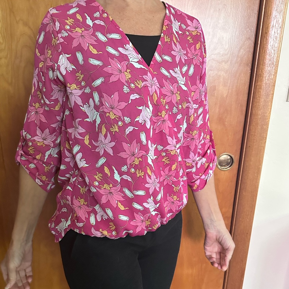Beacon Fuchsia Floral V-Neck Blouse